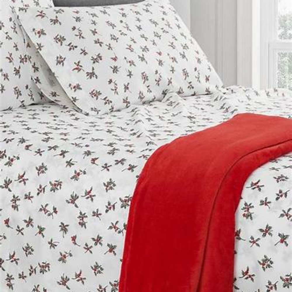 Sanders Holiday Microfiber 4 Piece Twin Sheet Set and Throw